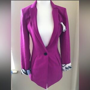 Aubergine Purple Chanel style Jacket with cute fun sleeves and pocket square